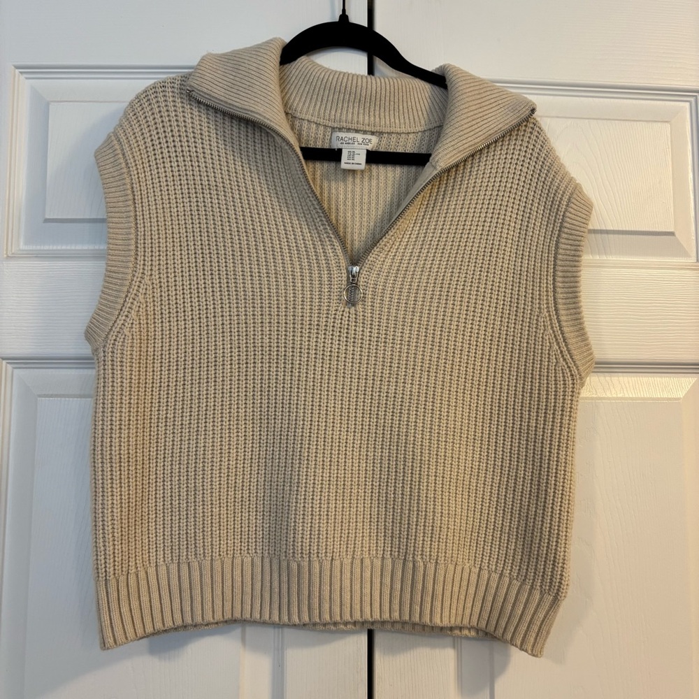 Rachel Zoe Beige Knit Half-Zip Sweater Vest